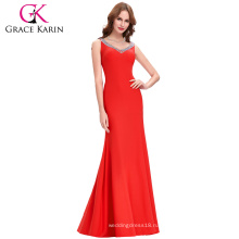 Грейс Карин сексуальная рукавов длиной до пола Красный открытая спина платье CL6061-2#